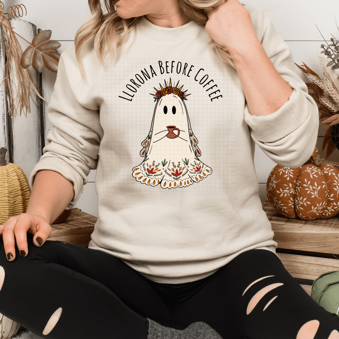 Llorona before coffee crewneck sweater - Mrskillakreations